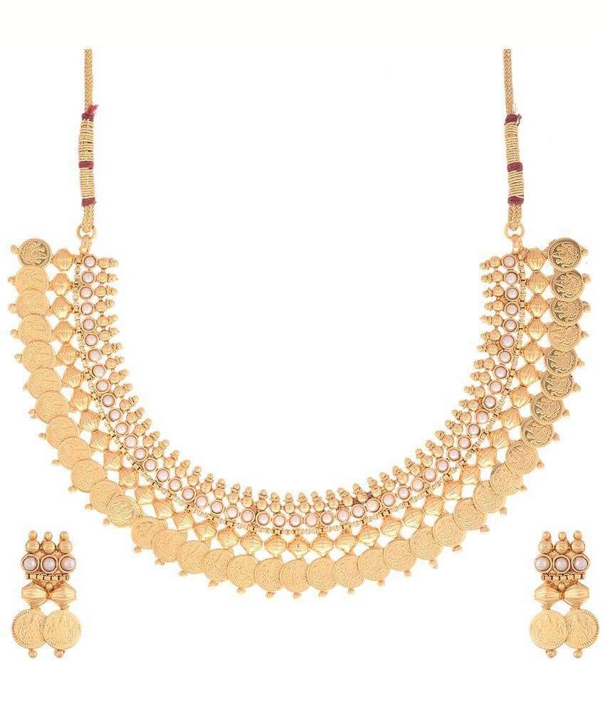 Zeneme Alloy Gold Plating Cubiz Zirconia Studded Gold Coloured Necklaces Set Zeneme Alloy Gold Plating Cubiz Zirconia Studded Gold Coloured Necklaces Set