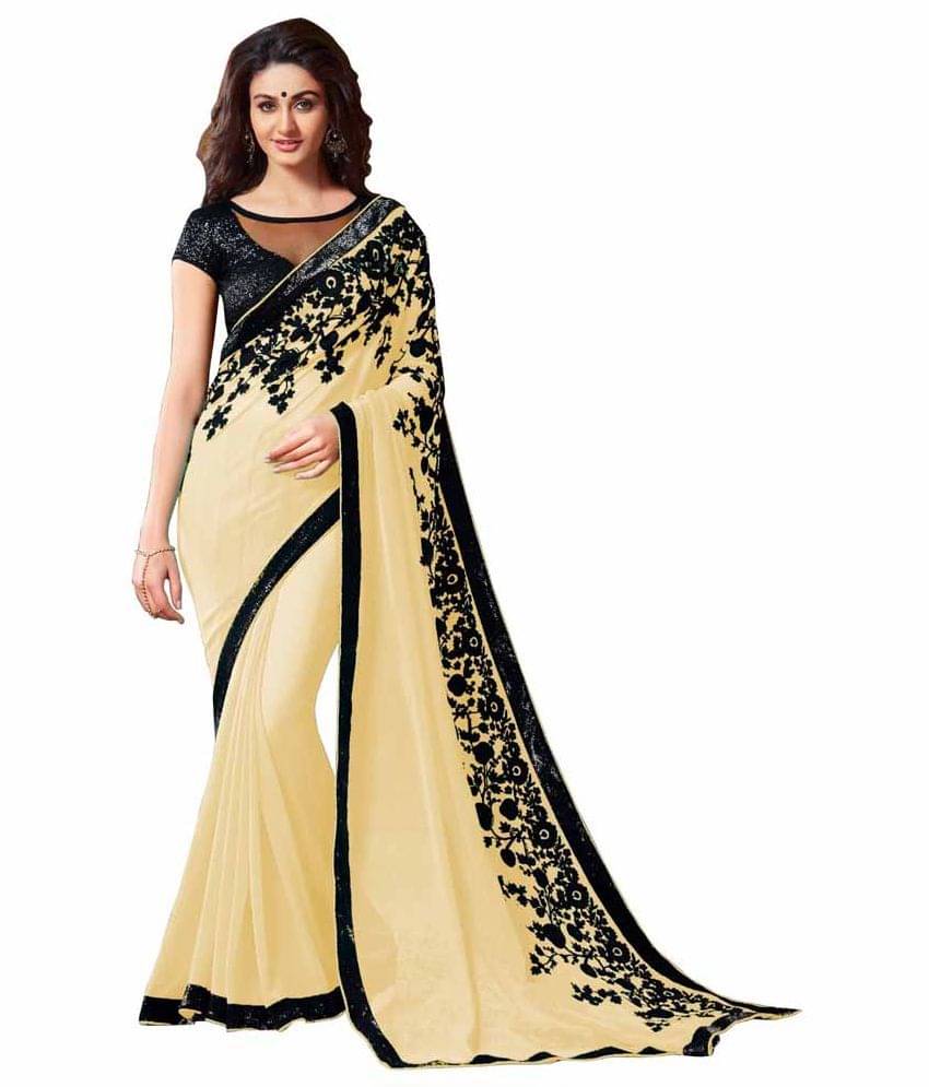 Bhuwal Designer Chiffon Embroidered Saree With Unstitched Blouse Piece ( Beige ) Bhuwal Designer Chiffon Embroidered Saree With Unstitched Blouse Piece ( Beige )
