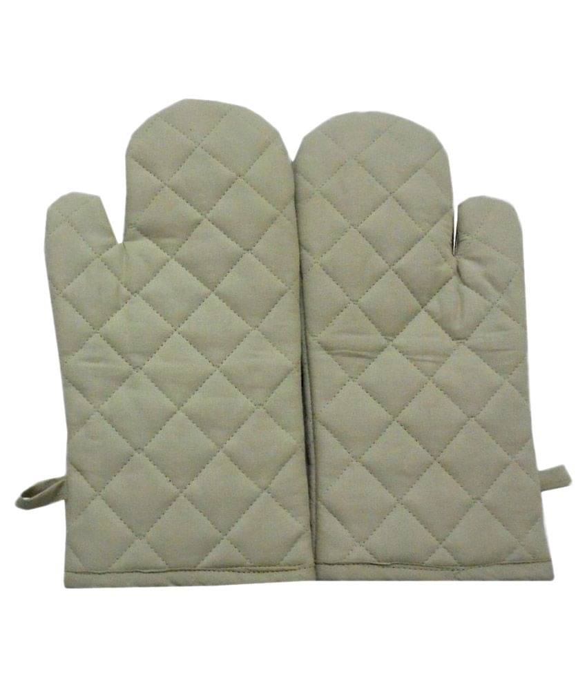     			Tidy Beige Plain Cotton Mitten - Set of 2
