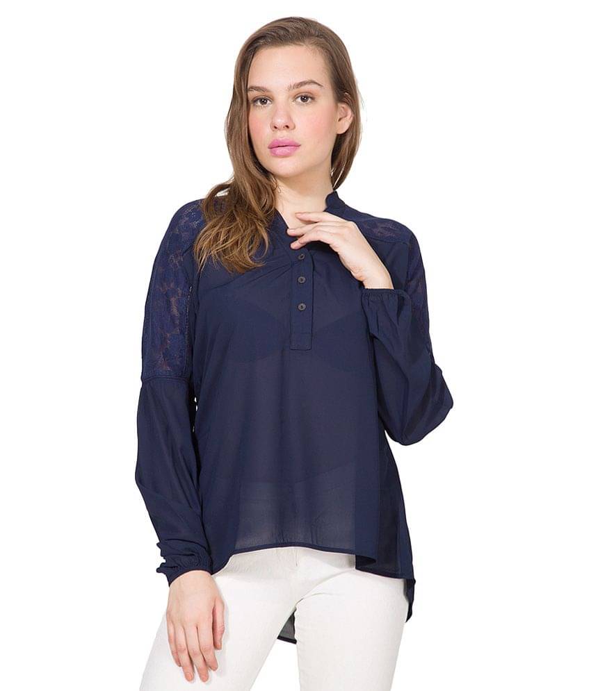     			Folklore Women's Polyester Regular Top ( Navy )