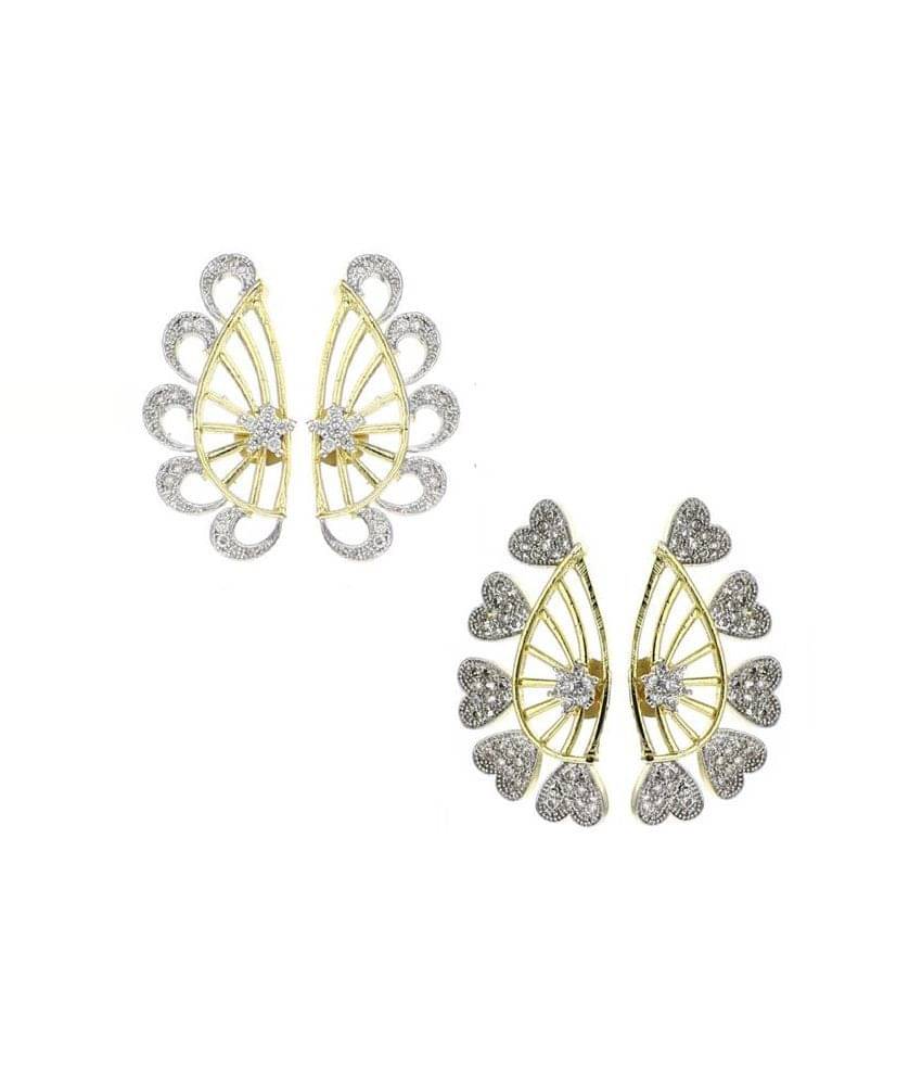     			Zeneme Golden and White Alloy Ear Cuffs - Pack of 2
