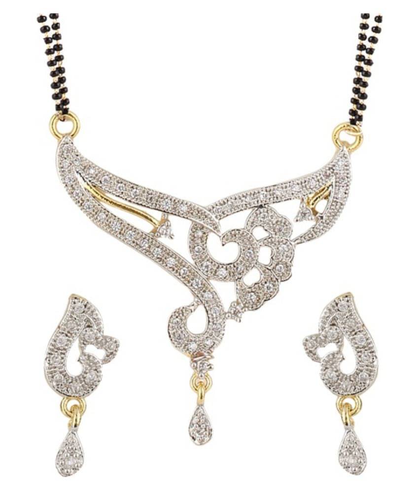     			Youbella Alloy Gold Plating American diamonds Studded Silver Coloured Mangalsutra Set