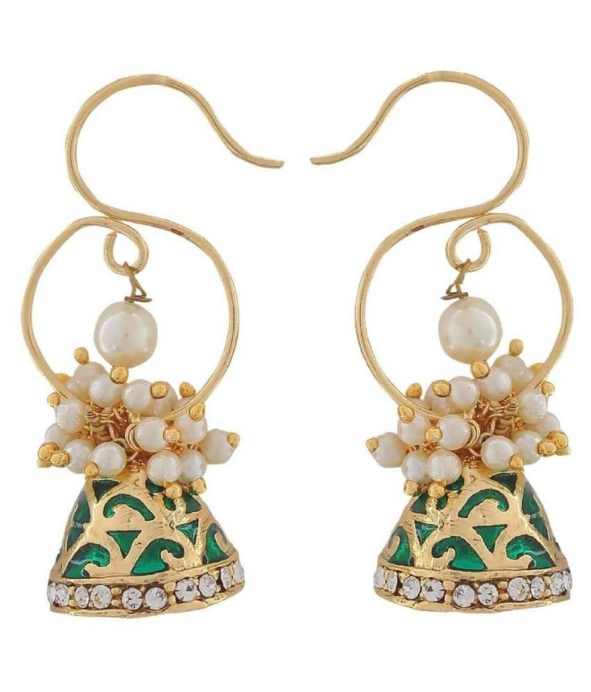 the jewelbox Brass Gold Plating Pearls Studded Multi Coloured Earrings     			the jewelbox Brass Gold Plating Pearls Studded Multi Coloured Earrings