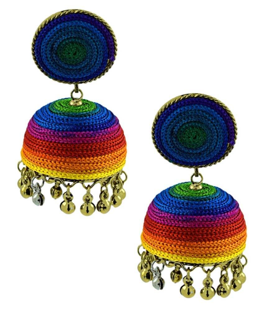     			The Jewelbox Brass Gold Plating Beads Studded Blue Coloured Earrings