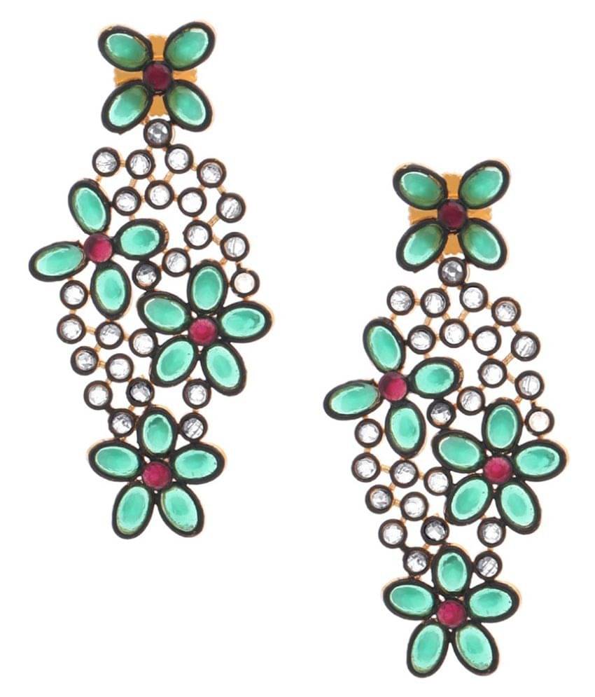     			The Jewelbox Brass Gold Plating Beads Studded Green Coloured Earrings