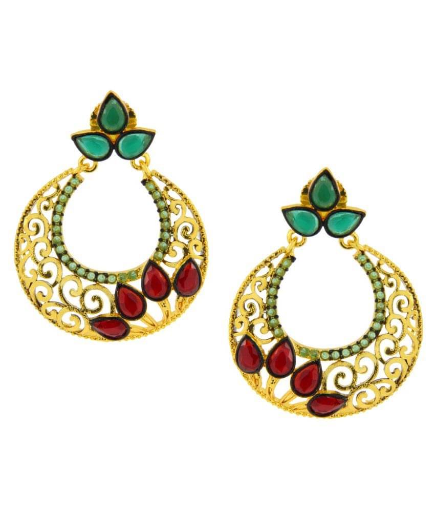 The Jewelbox Brass Gold Plating Beads Studded Multi Coloured Earrings     			The Jewelbox Brass Gold Plating Beads Studded Multi Coloured Earrings