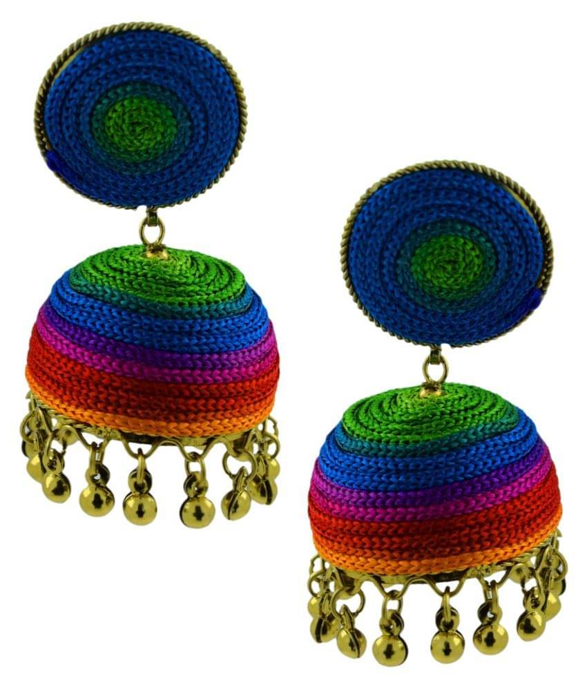 The Jewelbox Brass Gold Plating Beads Studded Multi Coloured Earrings     			The Jewelbox Brass Gold Plating Beads Studded Multi Coloured Earrings