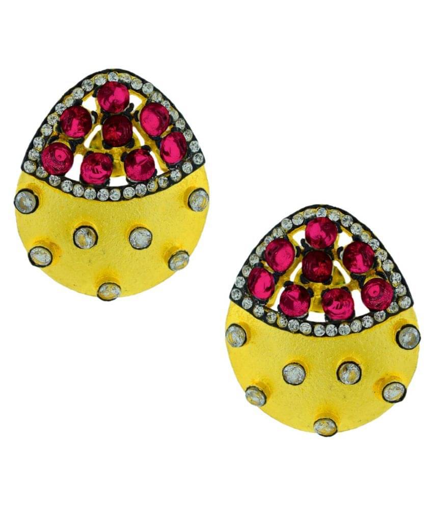 The Jewelbox Brass Gold Plating Beads Studded Yellow Coloured Earrings The Jewelbox Brass Gold Plating Beads Studded Yellow Coloured Earrings