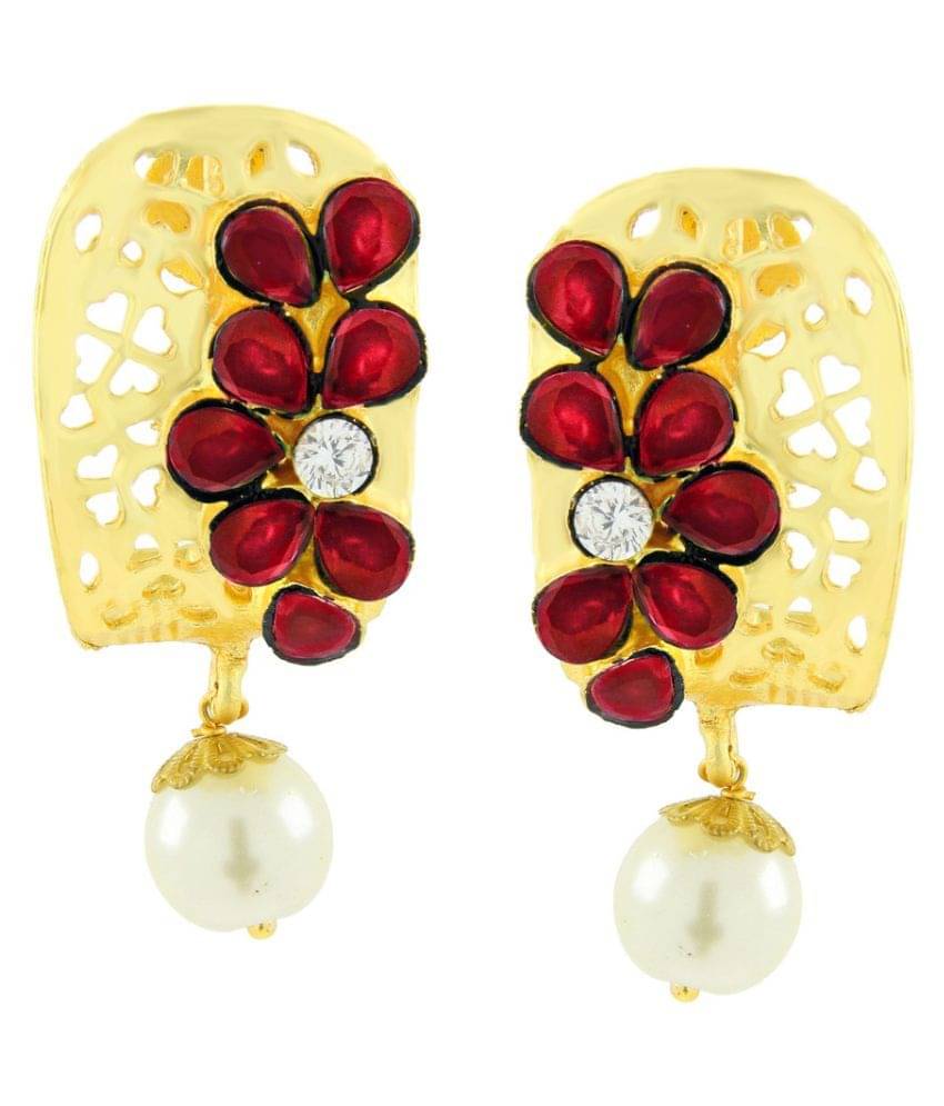 The Jewelbox Copper Gold Plating American diamonds Studded Multi Coloured Earrings The Jewelbox Copper Gold Plating American diamonds Studded Multi Coloured Earrings