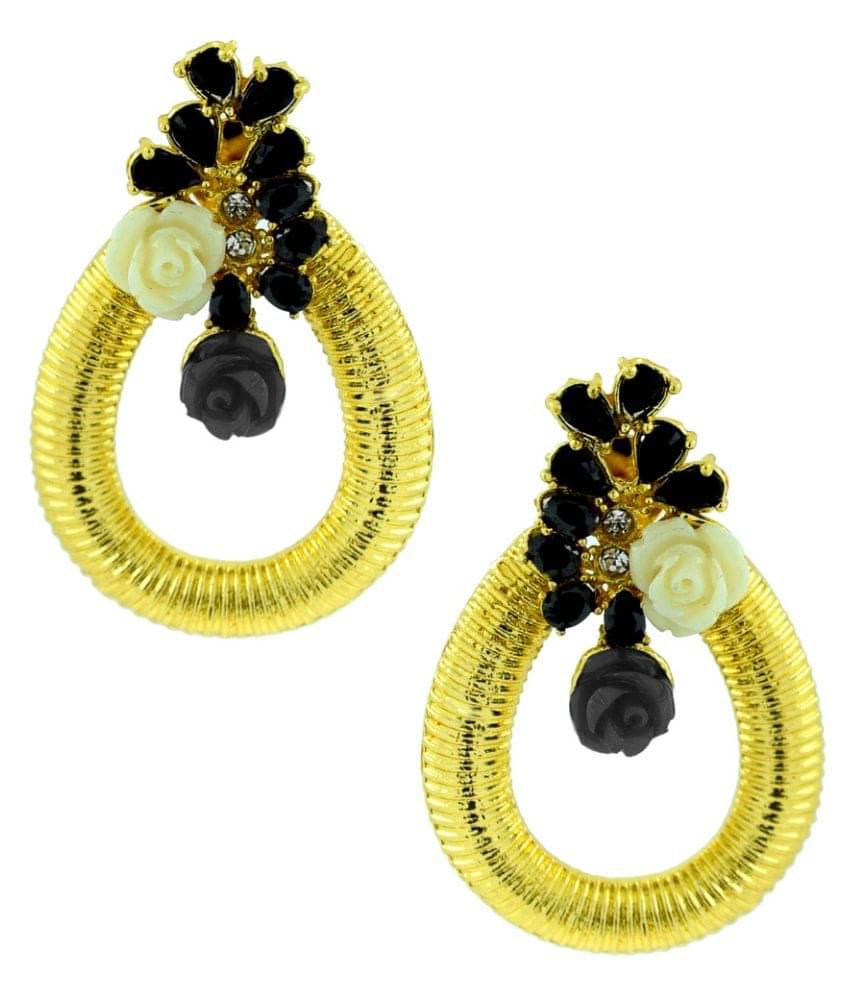     			the jewelbox Copper Gold Plating Beads Studded Multi Coloured Earrings