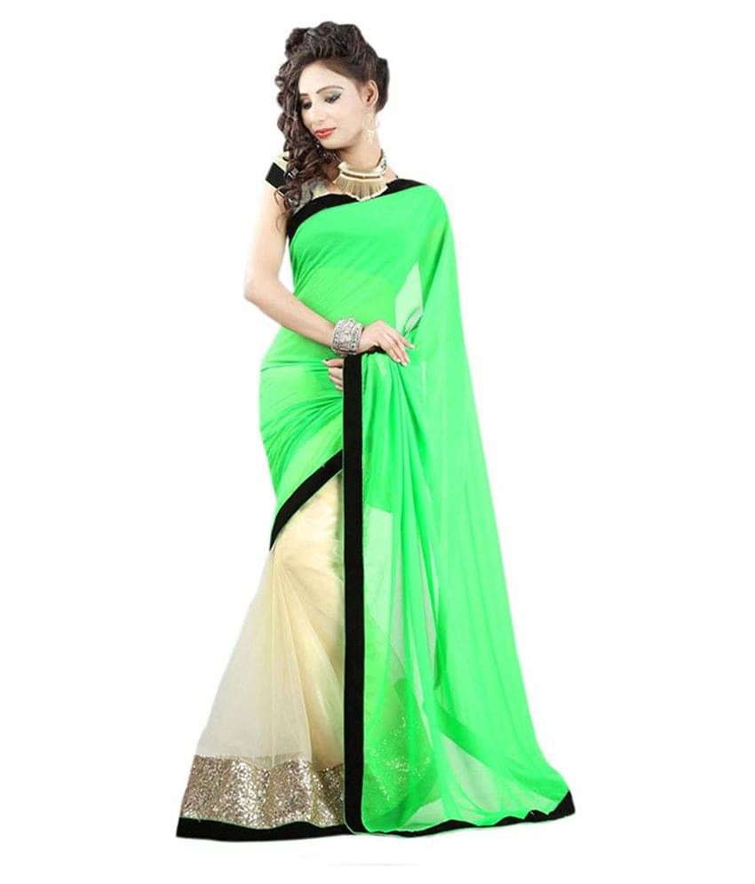 Bhuwal Fashion Chiffon Saree With Unstitched Blouse Piece ( Green ) Bhuwal Fashion Chiffon Saree With Unstitched Blouse Piece ( Green )