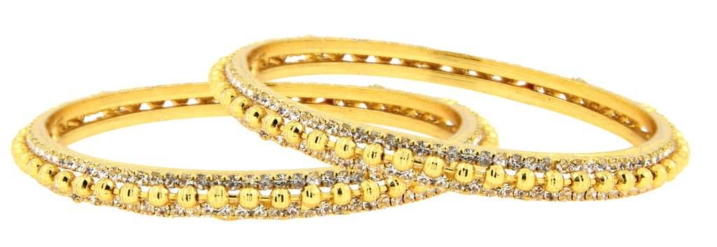 The Jewelbox Brass Gold Plating Cubiz Zirconia Studded Gold Coloured Bangle Set The Jewelbox Brass Gold Plating Cubiz Zirconia Studded Gold Coloured Bangle Set