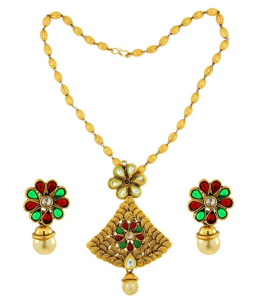    			The Jewelbox Copper Gold Plating Beads Studded Gold Coloured Necklaces Set