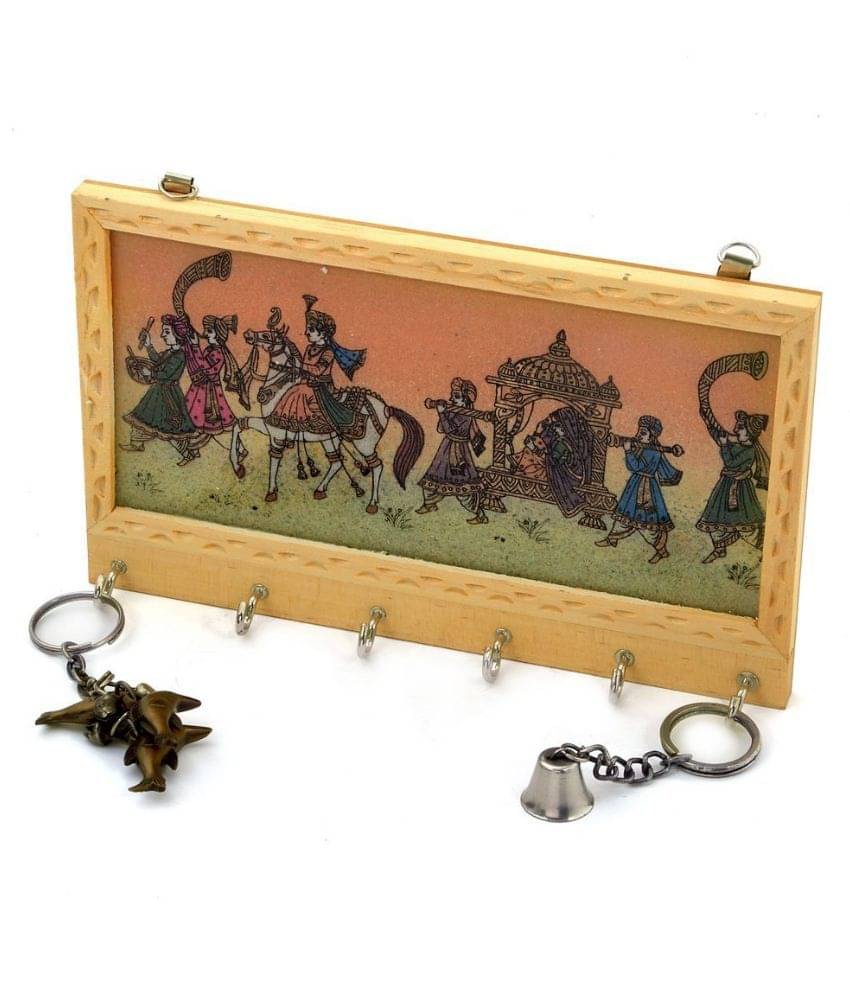     			Vivan Creation Beigh Wood Wall Hanging Holder with 2 Key Chain