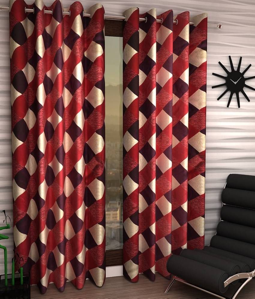     			Panipat Textile Hub Abstract Semi-Transparent Eyelet Window Curtain 5 ft Pack of 2 -Multi Color
