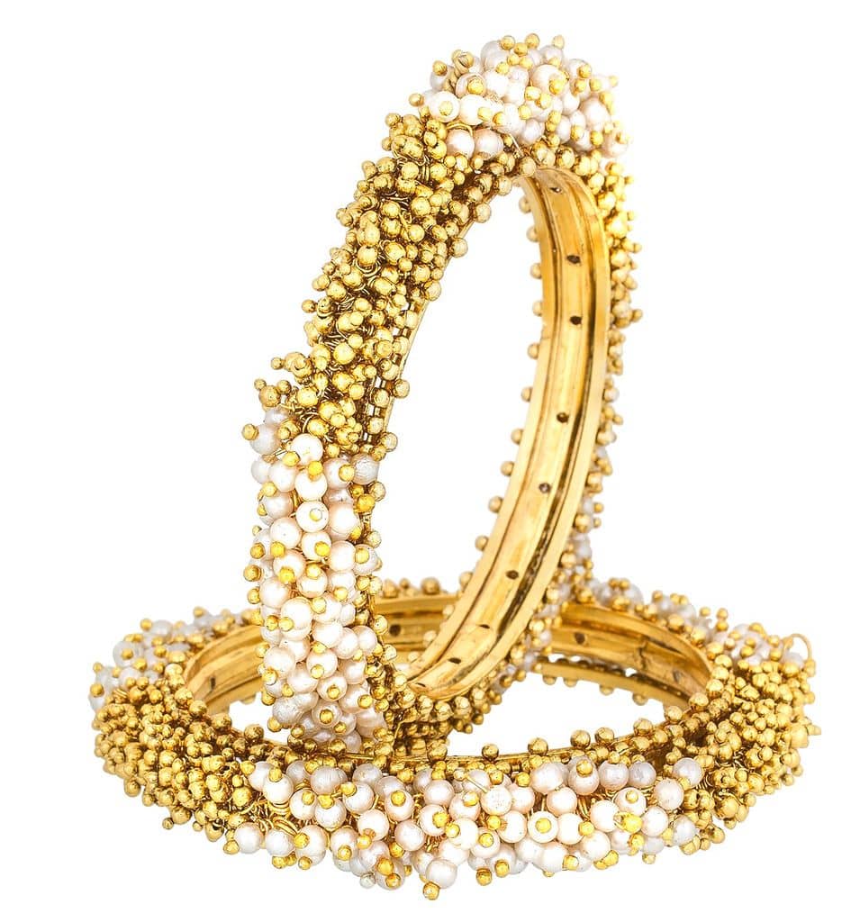 The Jewelbox Brass Gold Plated Studded Golden Bangle Set - Bangles & Bracelets | Buy online on ZillyBuy