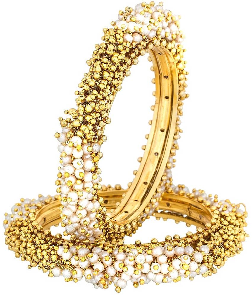 The Jewelbox Brass Gold Plated Studded Golden Bangle Set - Bangles & Bracelets | Buy online on ZillyBuy