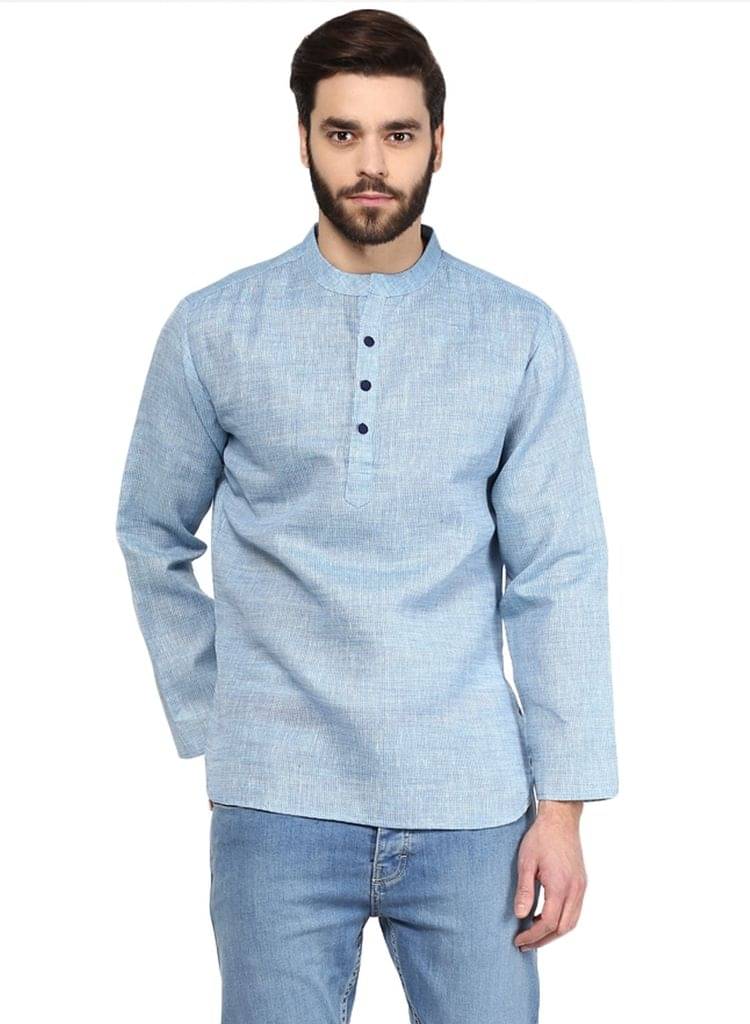 Vivid India Blue Linen Kurta     			Vivid India Blue Linen Kurta