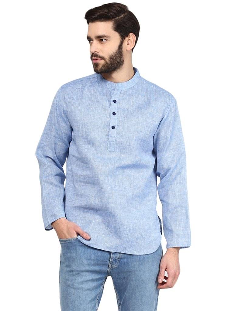 Vivid India Blue Linen Kurta     			Vivid India Blue Linen Kurta