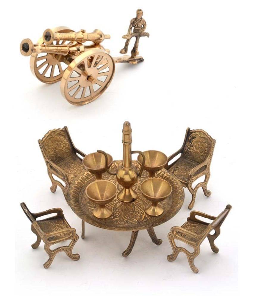 VivanCreation Brass Dining Table Chair Maharaja Set with Canon     			VivanCreation Brass Dining Table Chair Maharaja Set with Canon