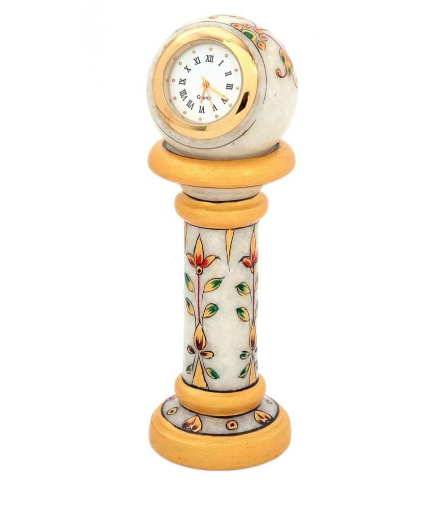 Vivancreation White Marble Table Clock Handicraft Vivancreation White Marble Table Clock Handicraft