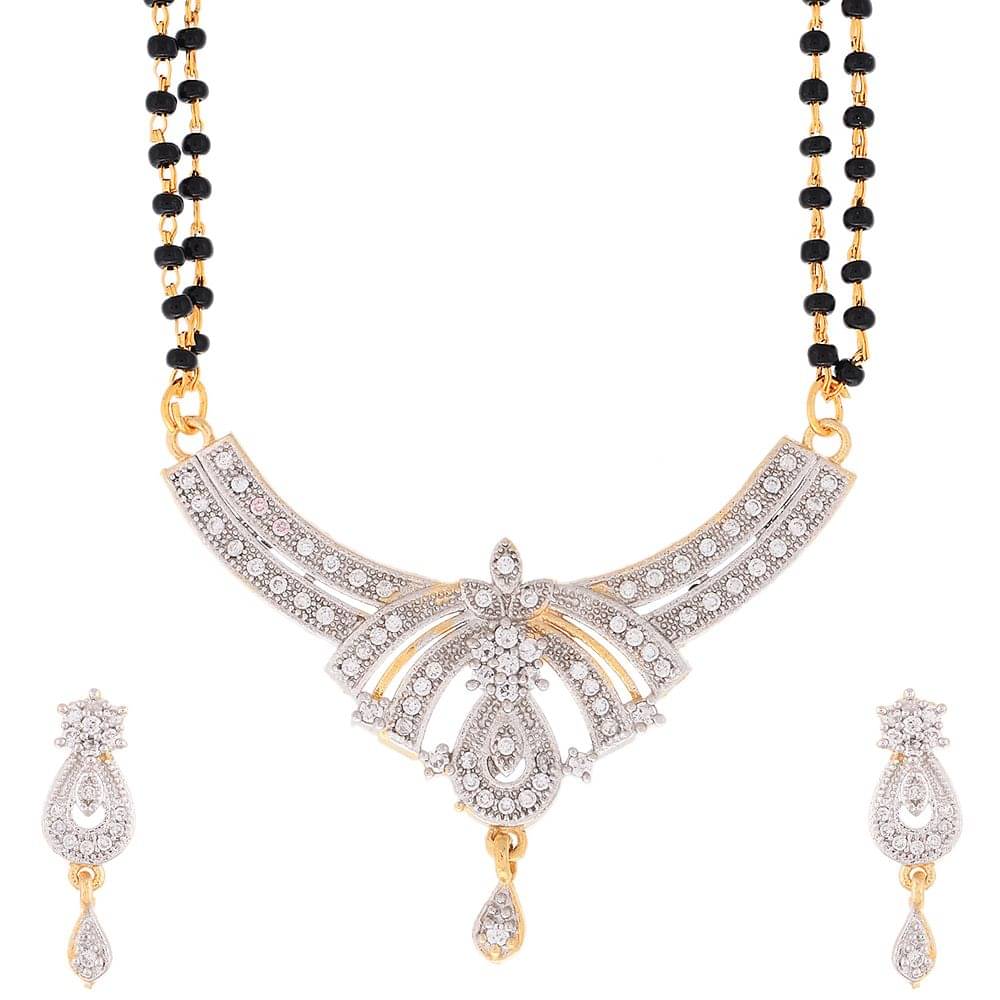     			Zeneme Alloy Gold Plating American diamonds Studded Gold Coloured Mangalsutra Set