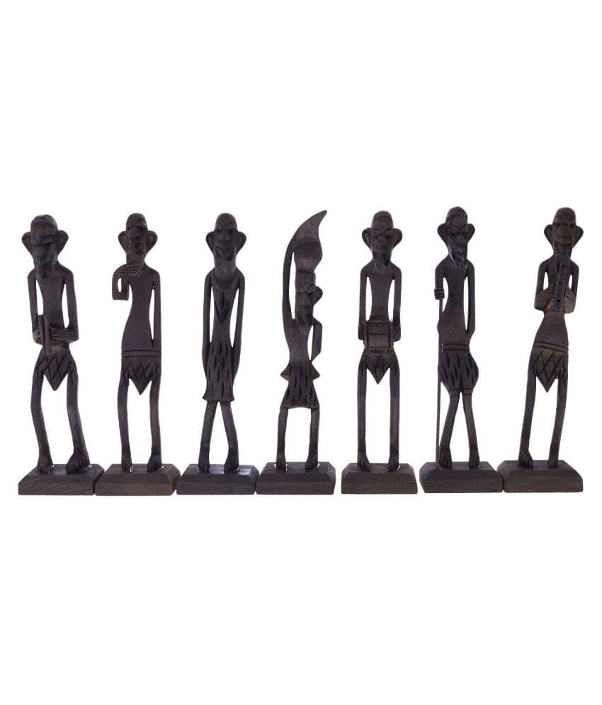 Vivan Creation Brown Wooden Antique African Zulu Tribal Men - Set of 7 Vivan Creation Brown Wooden Antique African Zulu Tribal Men - Set of 7