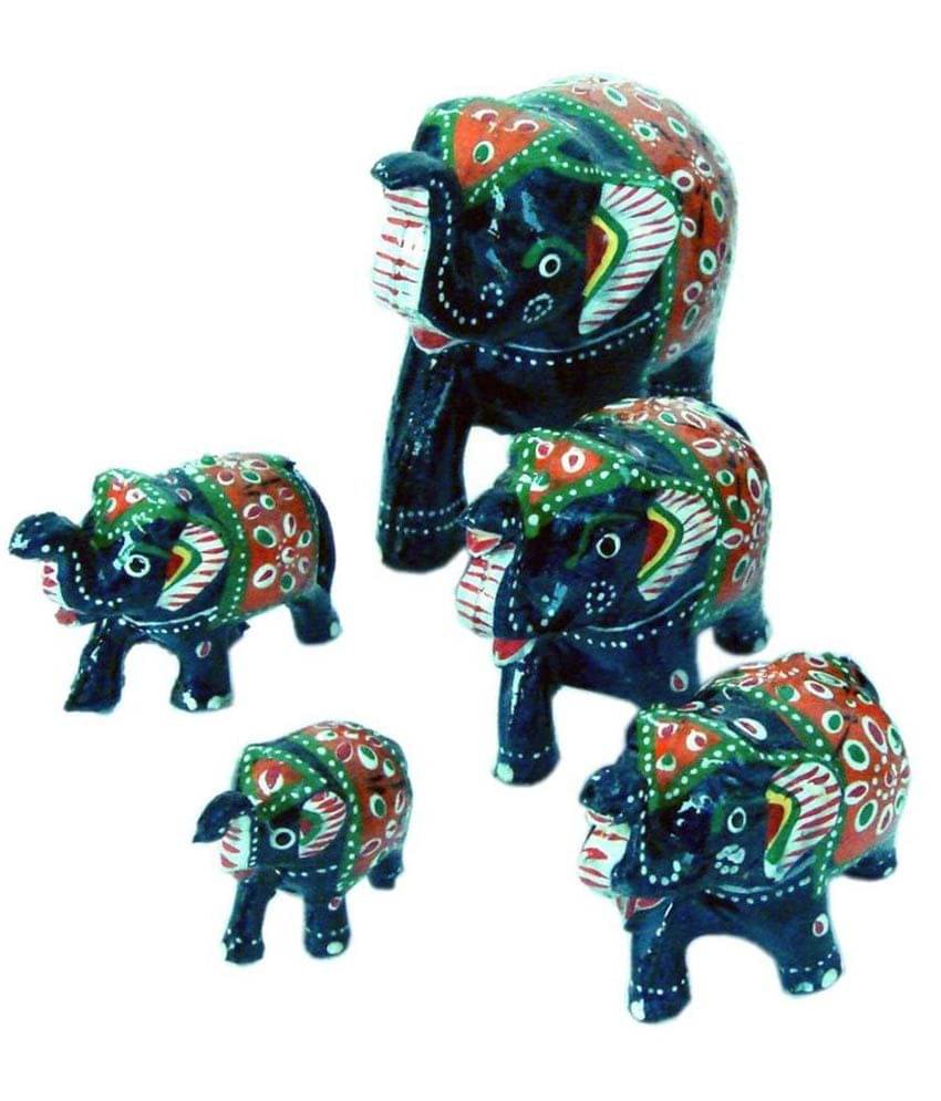     			Vivan Creation Textured Brass Handicraft Elephant Set - Pack of 5