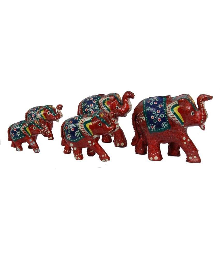 VivanCreation Red Brass Enamel Work Elephant 5pcs Set VivanCreation Red Brass Enamel Work Elephant 5pcs Set