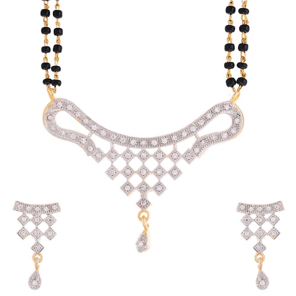     			Zeneme Alloy Gold Plating American Diamonds Studded Gold Coloured Mangalsutra Set