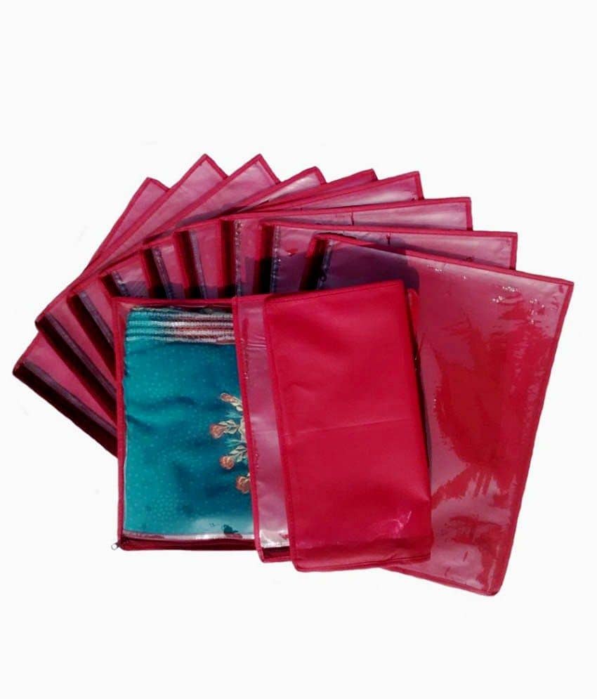 Non-Woven Saree Cover Cloth Storage & Organizer ,Red ( Pack of 12 ) Single Saree Cover