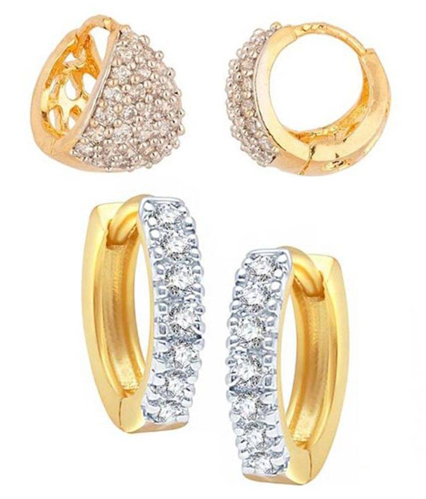 Zeneme Alloy Gold Plating Cubiz Zirconia Studded Gold Coloured Earrings Combo Zeneme Alloy Gold Plating Cubiz Zirconia Studded Gold Coloured Earrings Combo