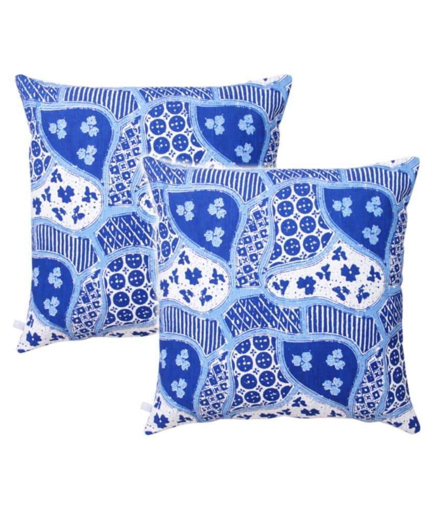 Zubix Blue Cotton Cushion Covers - Set Of 2