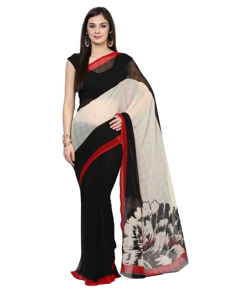 Vivid India Georgette Saree With Unstitched Blouse Piece ( Grey,Black )     			Vivid India Georgette Saree With Unstitched Blouse Piece ( Grey,Black )