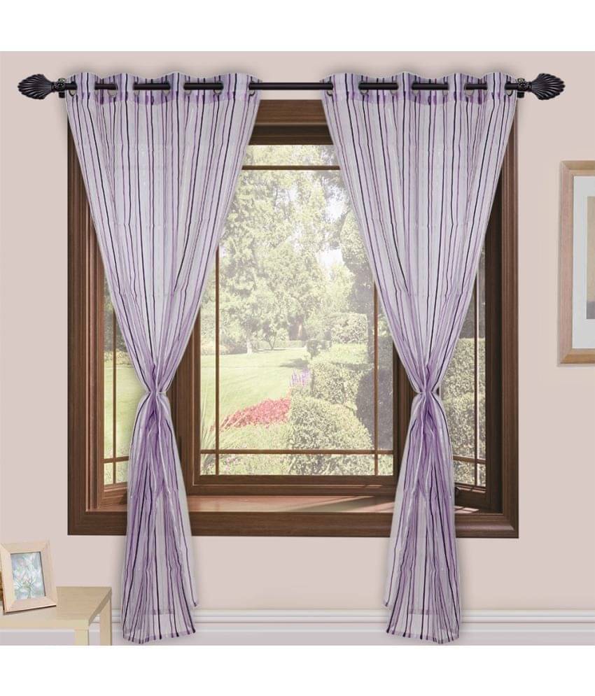 Homefab India Stripes Transparent Eyelet Window Curtain 5ft (Pack of 2) - Purple Homefab India Stripes Transparent Eyelet Window Curtain 5ft (Pack of 2) - Purple