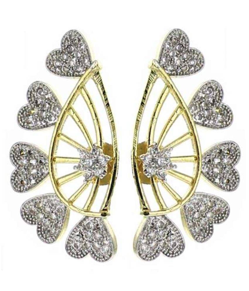 Zeneme Alloy Gold Plating American diamonds Studded Gold Coloured Earrings Zeneme Alloy Gold Plating American diamonds Studded Gold Coloured Earrings
