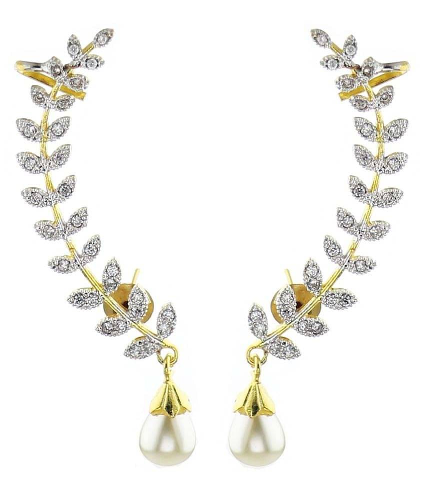 Zeneme Alloy Gold Plating American Diamonds Studded Golden Coloured Earrings Zeneme Alloy Gold Plating American Diamonds Studded Golden Coloured Earrings