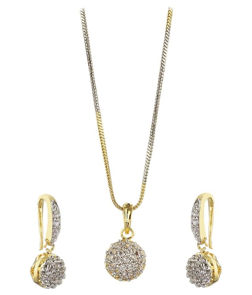Zeneme Alloy Gold Plating American diamonds Studded Gold Coloured Pendant set Zeneme Alloy Gold Plating American diamonds Studded Gold Coloured Pendant set