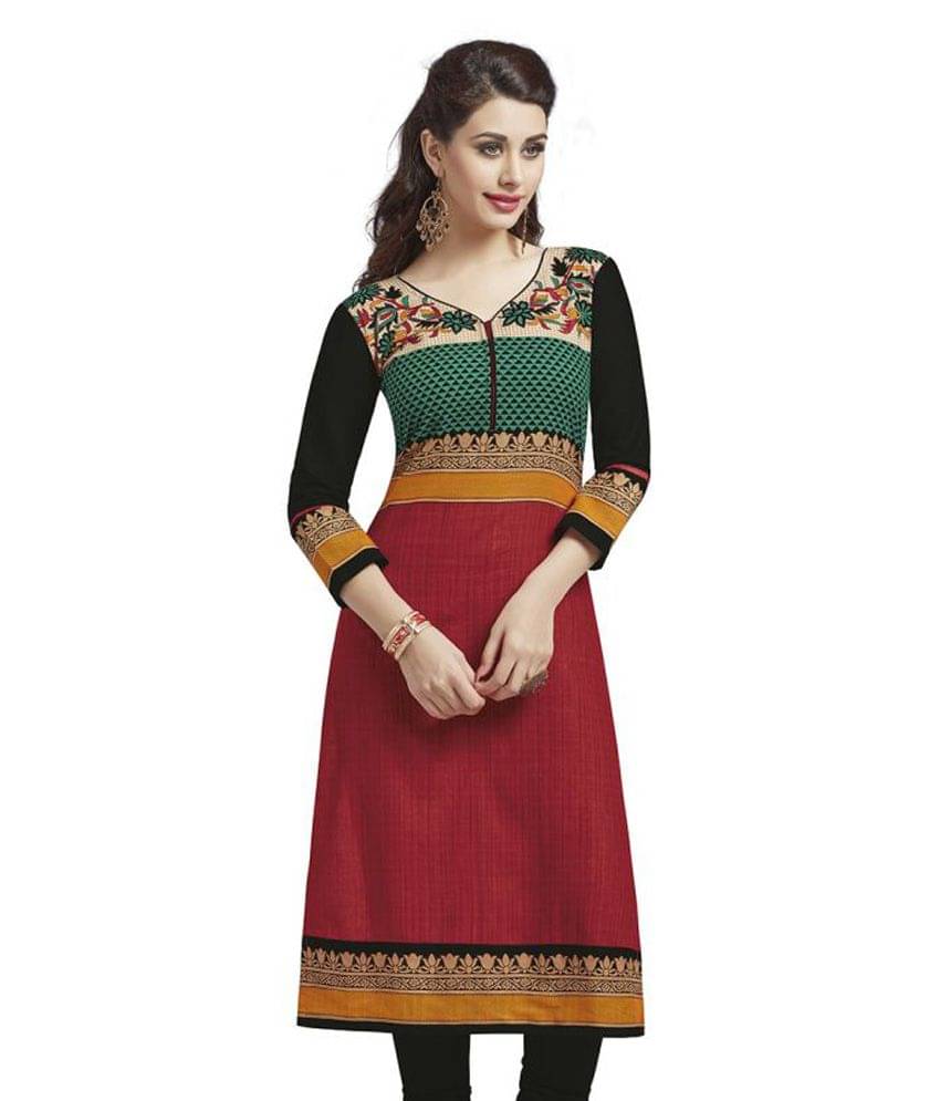 Jevi Prints Red Cotton Printed Unstitched Kurti Jevi Prints Red Cotton Printed Unstitched Kurti