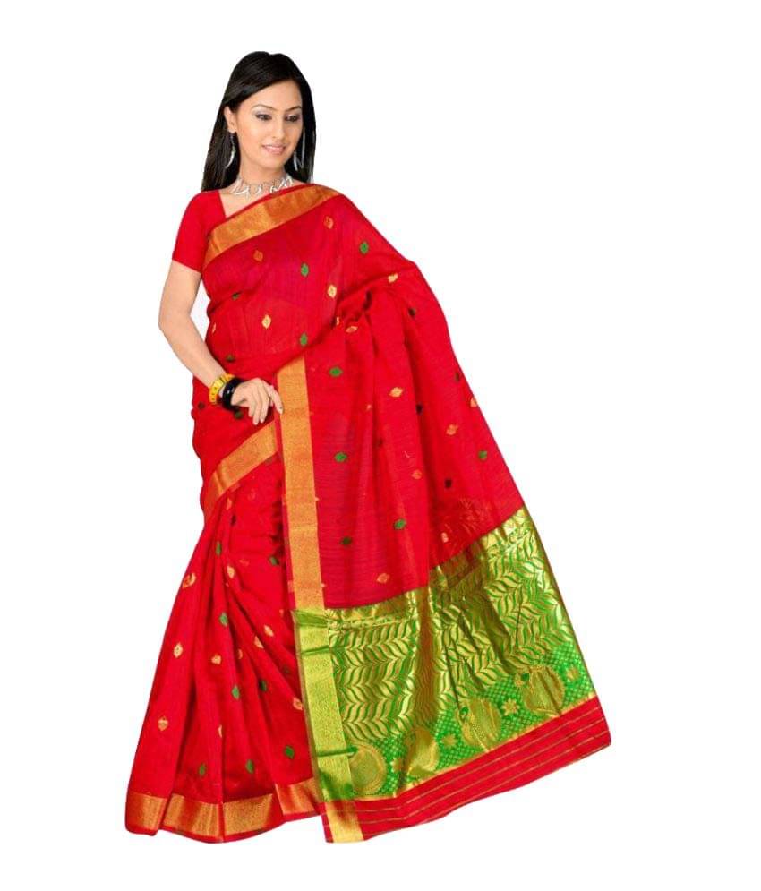     			Kanooda Fashions Jacquard Saree With Unstitched Blouse Piece ( Red )