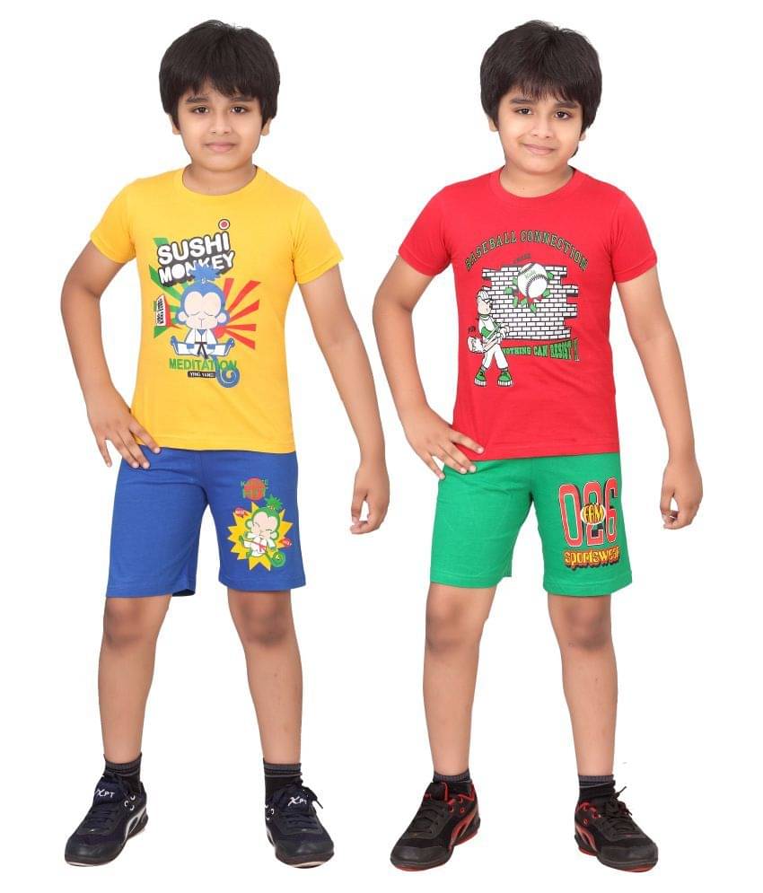     			Dongli Pack of 1 Boys Cotton T-Shirt & Shorts Set ( Multicolor )