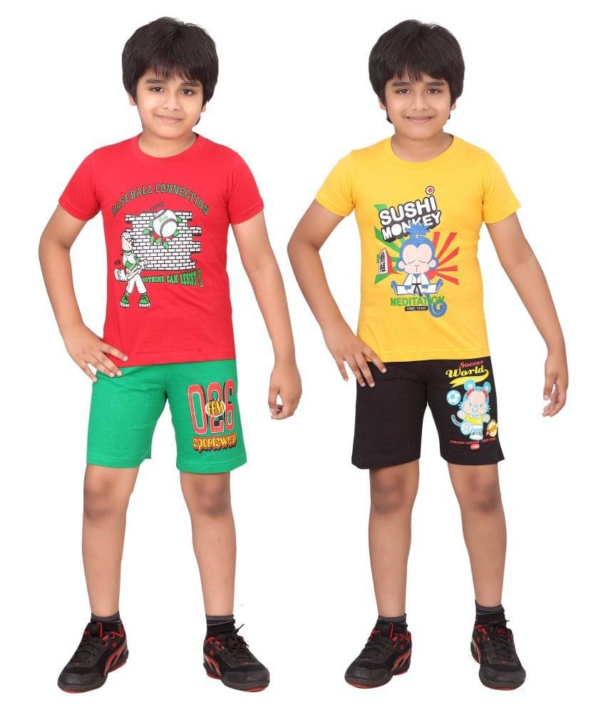     			Dongli Pack of 1 Boys Cotton T-Shirt & Shorts Set ( Multi )