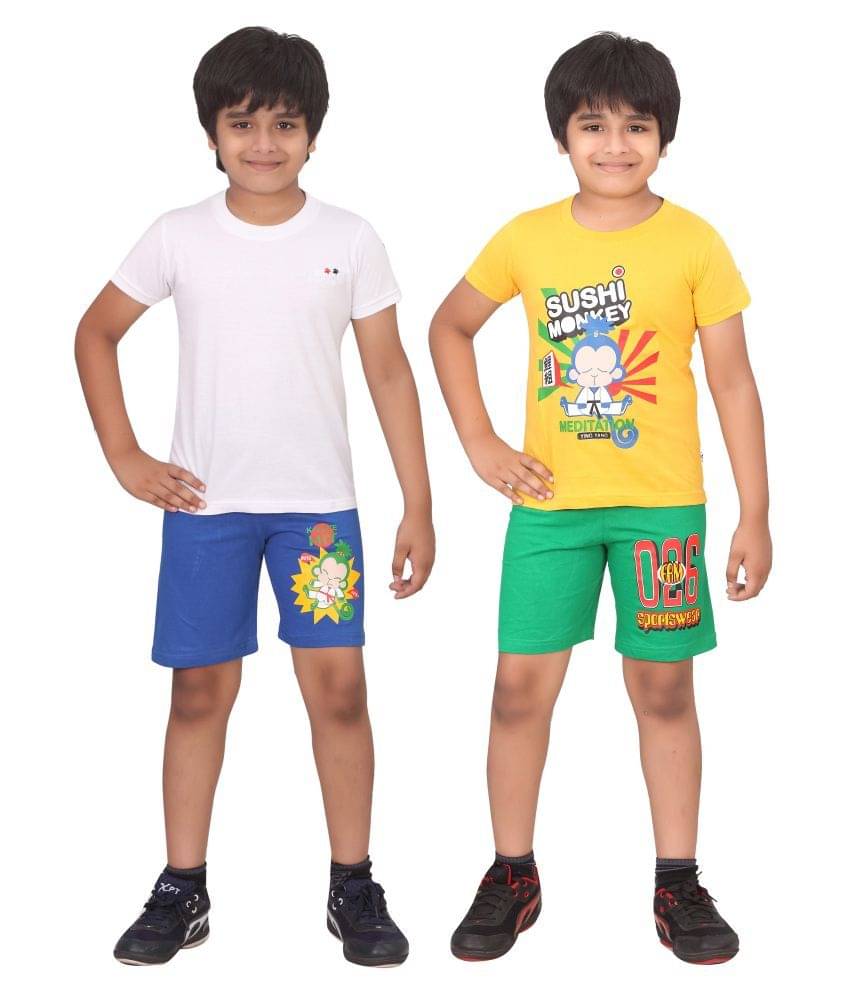     			Dongli Pack of 2 Boys Cotton T-Shirt & Shorts Set ( Multi )