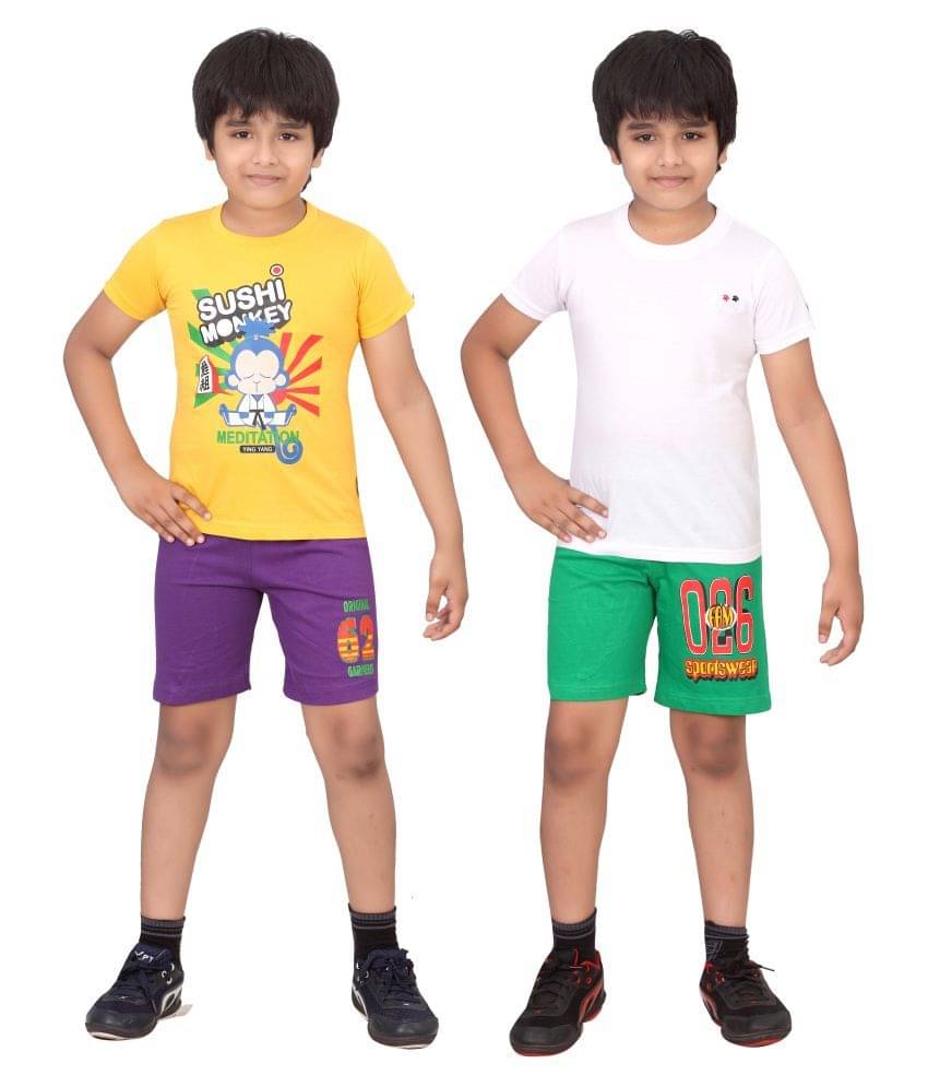     			Dongli Pack of 1 Boys Cotton Shirt & Shorts Set ( Multi )