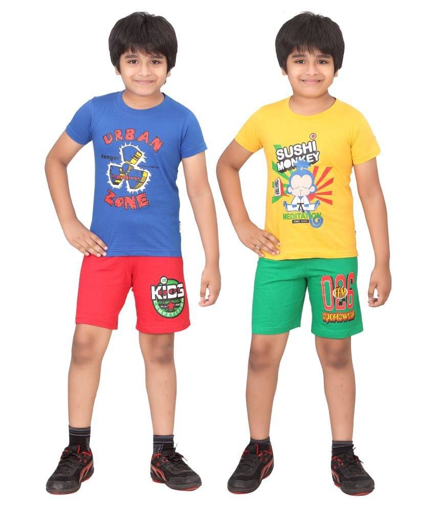     			Dongli Pack of 2 Boys Cotton T-Shirt & Shorts Set ( Multicolor )