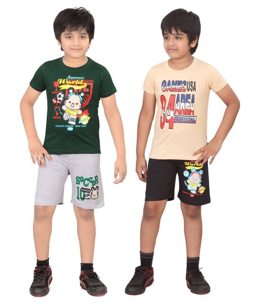     			Dongli Pack of 2 Boys Cotton T-Shirt & Shorts Set ( Multicolor )