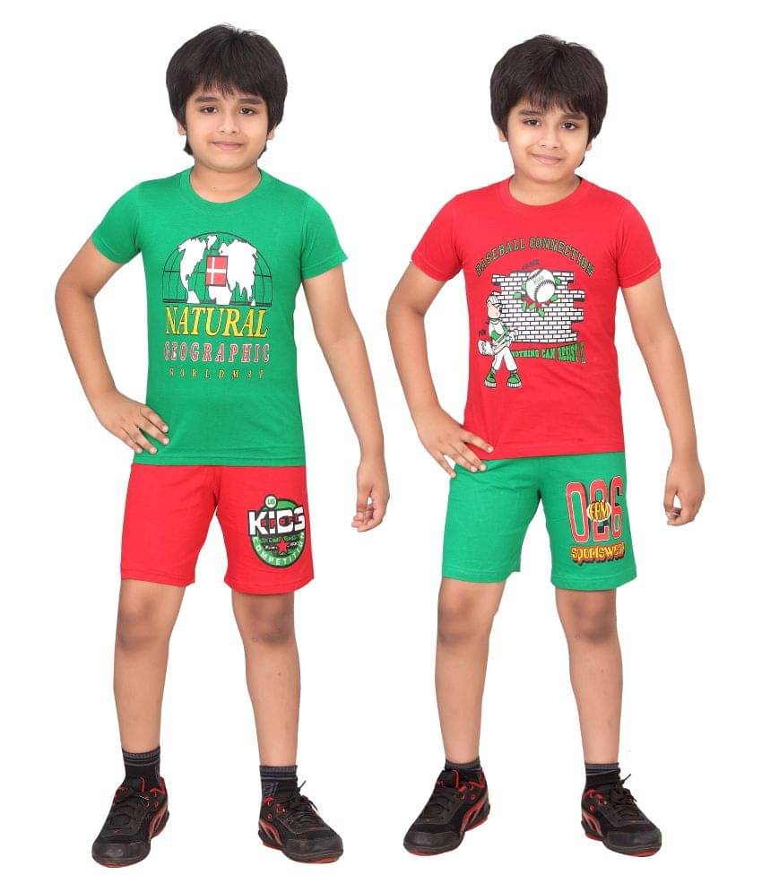     			Dongli Pack of 2 Boys Cotton T-Shirt & Shorts Set ( Multicolor )