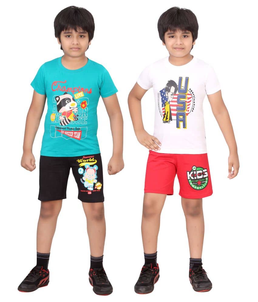 Dongli Pack of 2 Boys Cotton T-Shirt & Shorts Set ( Multi )