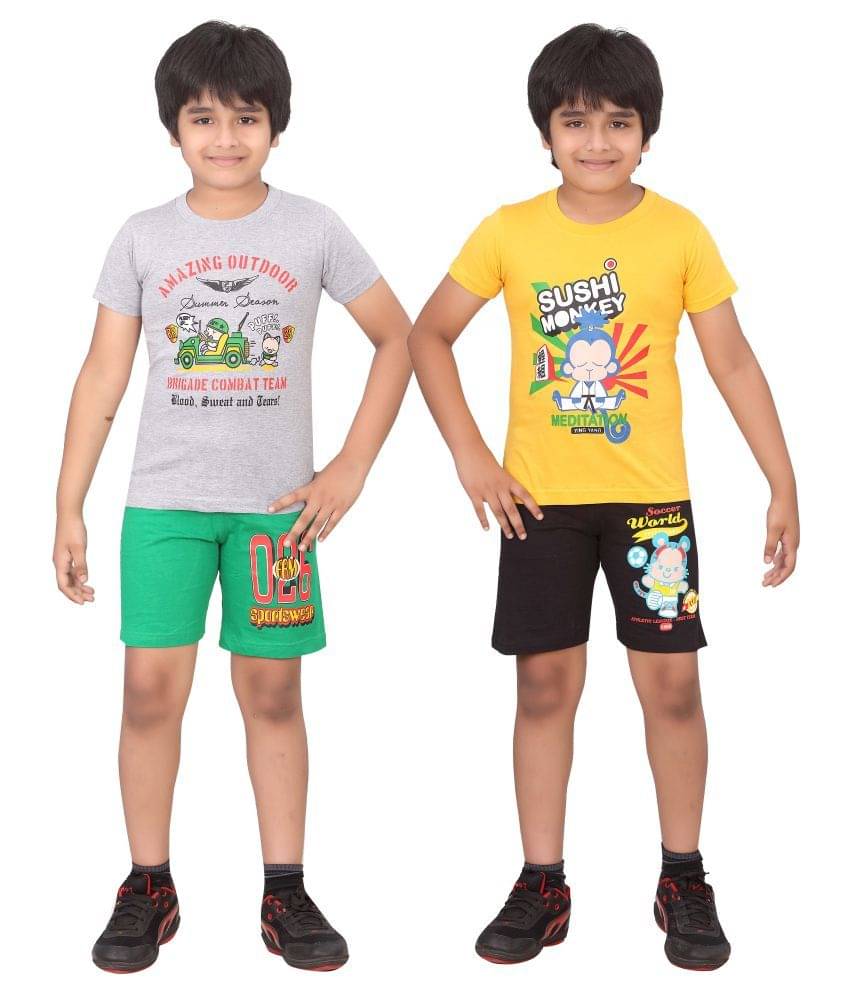     			Dongli Pack of 2 Boys 100% Cotton T-Shirt & Shorts Set ( Multi )
