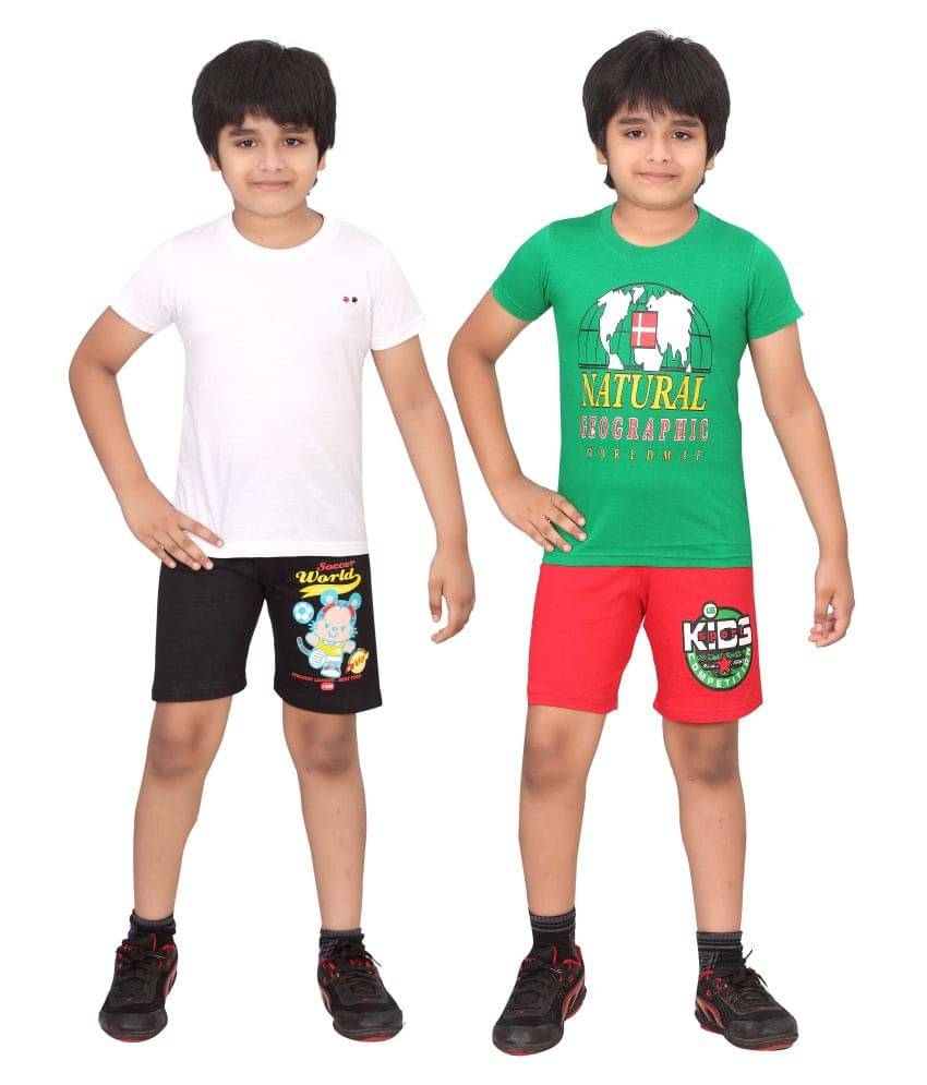     			Dongli Pack of 2 Boys Cotton T-Shirt & Shorts Set ( Multicolor )